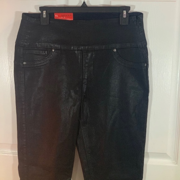 SPANX Alexia Black Wax Coated Slimming Denim Leggings Size XL - Picture 3 of 11